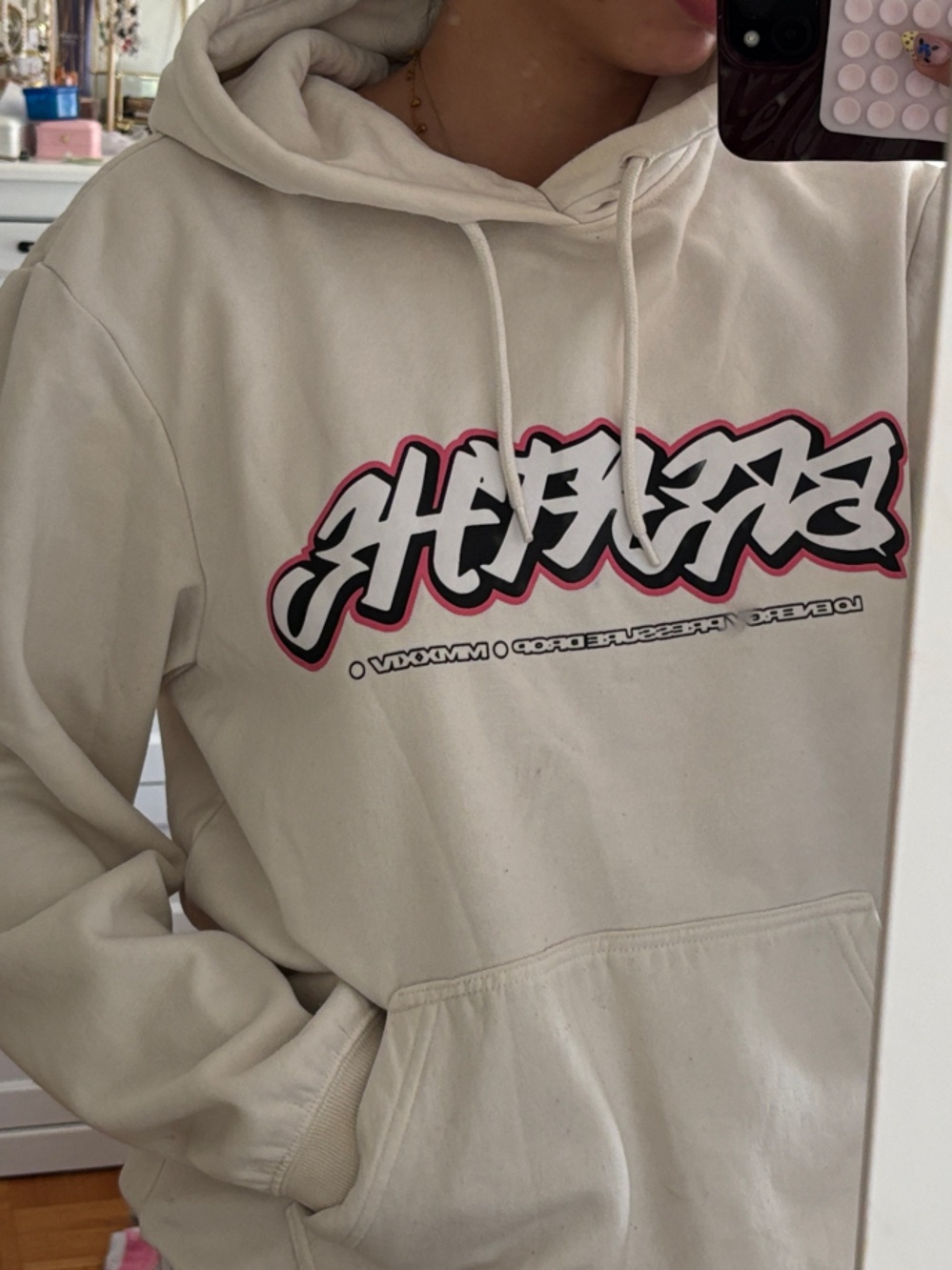 Cream Graphic Hoodie with Front Script Logo - Men - Picture 3 of 5